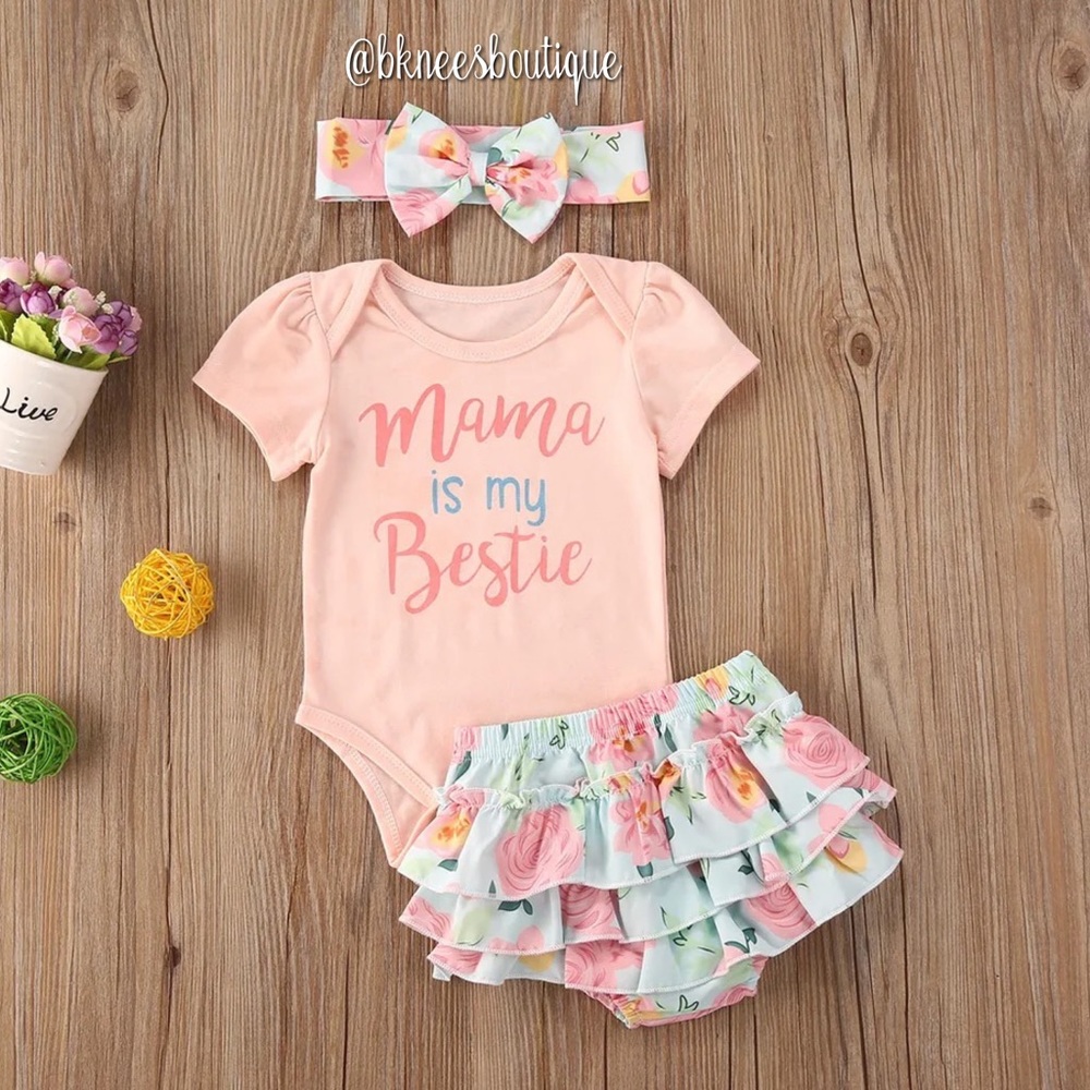 Mama Bestie 3pc. Ruffle Bloomer Little Girl Boutique Outfit Set
